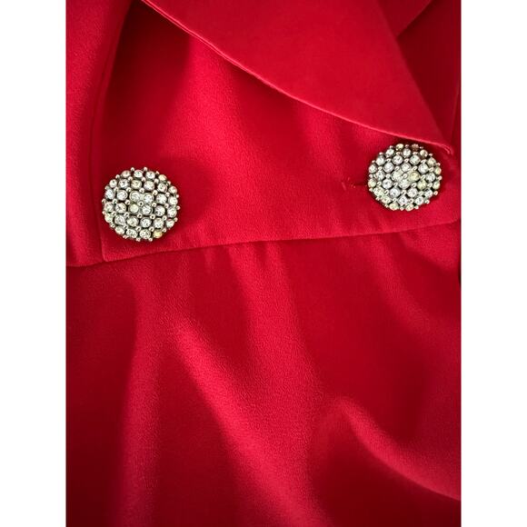 Vintage Vtg 80s 90s Huey Waltzer Red Satin Lapel Halter Cocktail Mini Dress US 2 - Picture 3 of 11